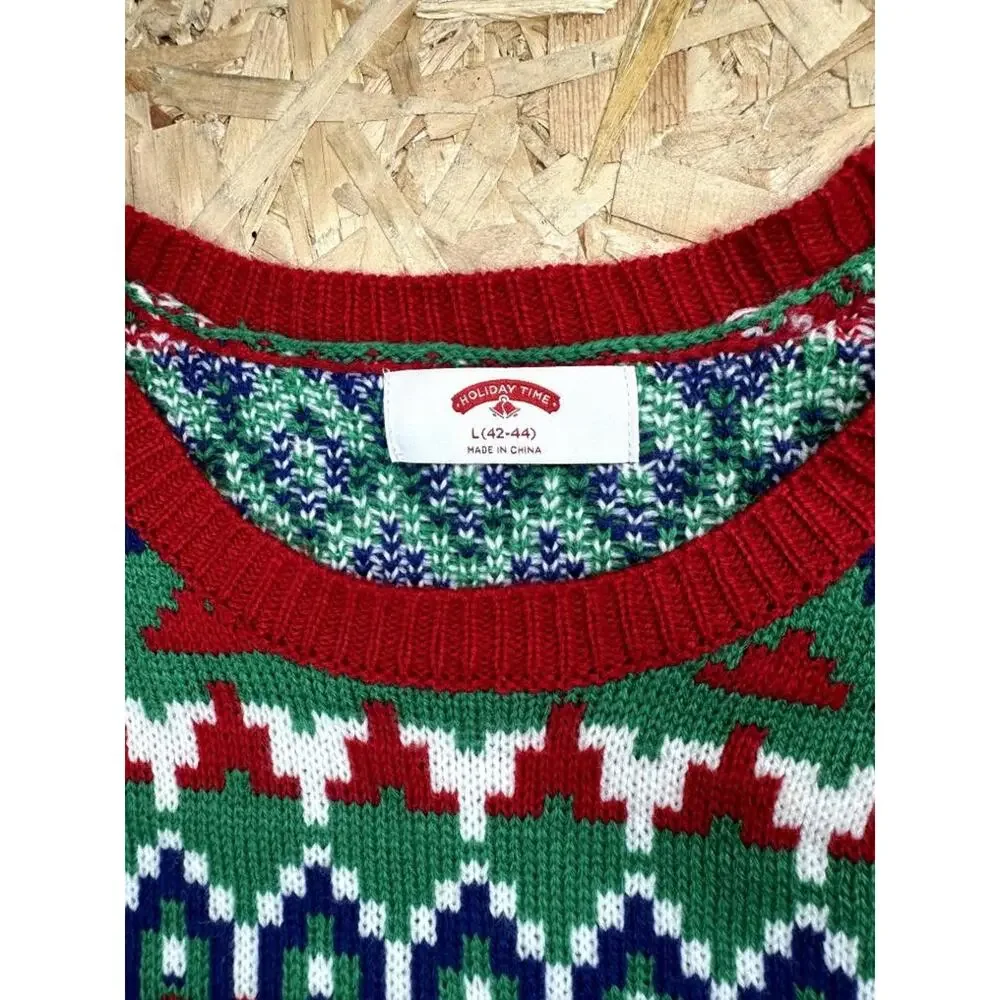 Holiday Time Ugly Christmas Sweater Mens Large Gorilla Santa Hat Candy Cane Knit